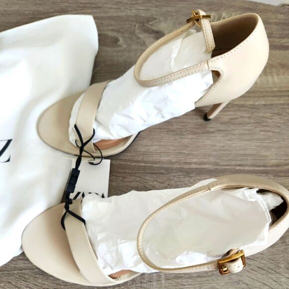 ZARA NEW WOMEN'S HEELED ANKLE BRACELET SANDALS BUCKLED ANKLE STRAP CLOSURE  7,5 - Picture 3 of 7